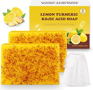 Lemon Turmeric Kojic Acid Soap Bar, Turmeric Soap Bar with Vitamin E for Dry Sensitive Skin, Lemon Soap for Face, Body Hands 2 Bars - Personal Care