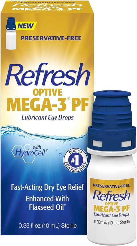 Refresh OPTIVE MEGA-3 PF Lubricant Eye Drops Preservative-Free Artificial Tears, 0.33 fl oz (10mL) - Personal Care