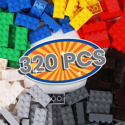 320pcs 2x4 Classic Bulk Bricks Compatible with Lego Baseplate, Creative Play Set Blocks Toy Accessories - 8 Color Construction Blocks Parts, Creative Building Toy Set,Compatible with Major Brands