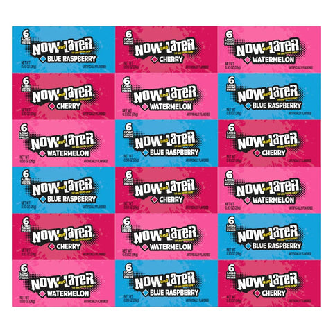 Variety Pack Candy Now and Later – 18 Pack, Individually Wrapped, 6 Each of Cherry, Blue Raspberry, Watermelon, 0.93 oz – Chewy and Long-Lasting Fruity Flavor, Perfect for Sharing and Snacking