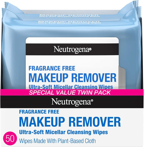 Neutrogena Makeup Remover Wipes, Fragrance-Free, 2 Pack of 25 Ct