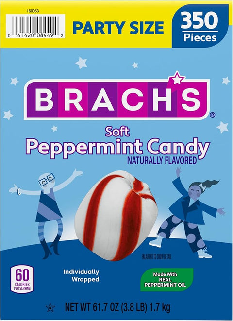 Brach's Soft Peppermint Candy, Individually Wrapped Pieces, 61.7 oz Carton (350 Pieces)