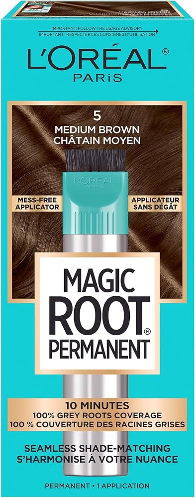 L'Oreal Paris Magic Root Rescue 10 Minute Root Hair Coloring Kit, Permanent Hair Color with Quick Precision Applicator, 100 percent Gray Coverage, 5 Medium Brown, 1 kit