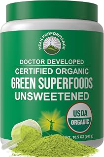 Peak Performance Unsweetened Organic Green Superfood Powder. Super Greens