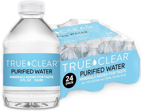 True Clear Purified Drinking Water, 8 fl oz Bottles, 24-Pack, BPA-Free