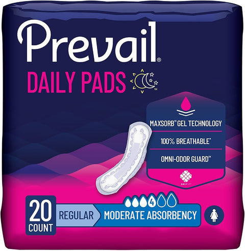 Prevail Daily Pads for Bladder Leaks, Moderate Absorbency, 10.6 in, 20 ct