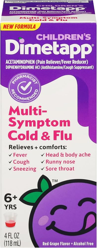 Dimetapp, 6 Plus Years Red Grape Flavor Children's Multi-Symptom Cold Flu, 4 Fl Oz