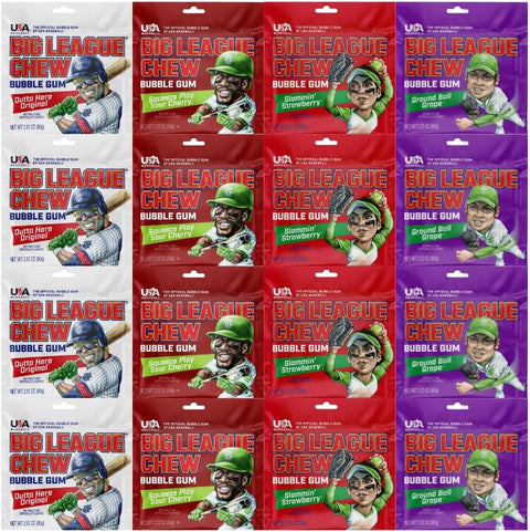 Variety Pack Big League Chew Bubble Gum, Chewing Gum Pouches, 16 Count Pack, 2.12 oz Each, Fun Soft Shredded for Kids and Adults, Classic Gum Snack