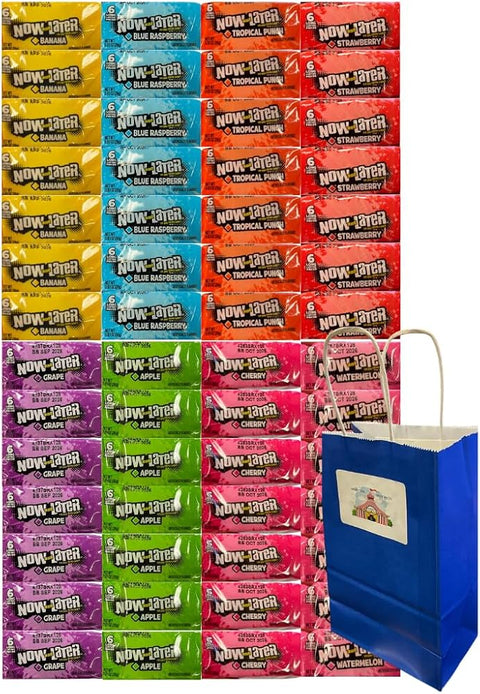 Generic Candy Assortment Now and Later - Cherry, Banana, Grape, Apple, Blue Raspberry, Tropical, Watermelon, Strawberry, Long-Lasting Fruit Chews, 7 Each Flavors, 0.93 oz, 56 Pack