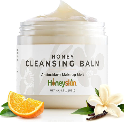 Honeyskin Honey Cleansing Balm Makeup Remover - Face and Eye Makeup Remover for Sensitive Skin Face Wash - Hydrating Facial Cleanser and Gentle to Face Makeup Melting Balm (4oz)