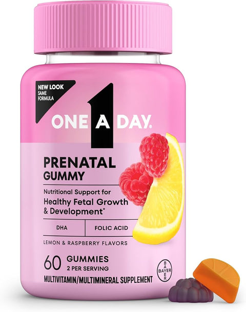 One A Day Prenatal Vitamins for Women Gummies- Pregnancy Vitamins for Women with Folic Acid, DHA, Iodine, Prenatal Gummies, Iron-Free, 60 Ct