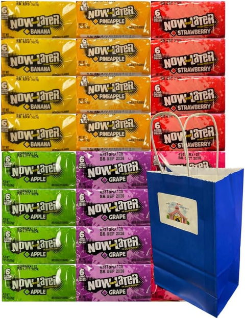 Variety Pack Now and Later Candy 24 Count Individually Wrapped Fruit Candy Mix for Party Favors Goodie Bags Snacks Bulk Treats Classroom Rewards Office Sharing Fun Snack Assortment