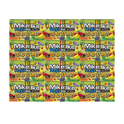 Chewy Candy Mike & Ike Mega Mix Sour 4.25 Oz Theater Box 12 Pack, Fruity And Sour Candy, Flavorful Snacks For Movies, Parties, And Anytime Cravings