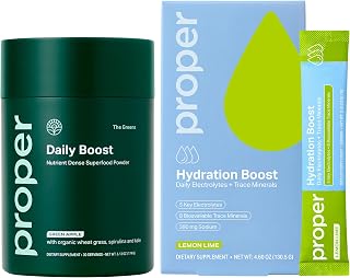 Proper, The Greens Daily Boost Organic Greens Powder + Hydration Sticks – Electrolyte Powder Drink Mix Packets