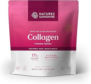Nature's Sunshine Collagen Powder Type I and III Grass Fed and Pasture Raised Premium Bovine Collagen Peptides 18 Oz