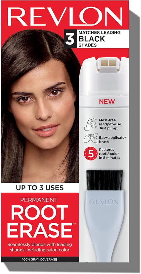 Revlon Permanent Hair Color, Permanent Hair Dye, At-Home with Applicator Brush for Multiple Use, 100% Gray Coverage, Black (3), 3.2 Fl Oz