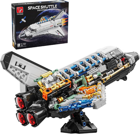 TYCOLE Space Shuttle Building Block Set -Spaceship Building Toy with Stretchable Satellite, Translucent Design Collection for Home Office Decor, Christmas Birthday Gift for Adults & Boys 8-12 (536PCS)
