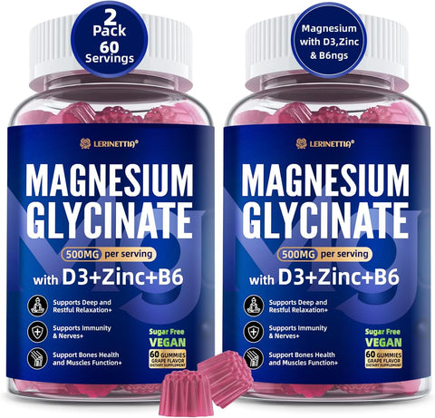 Magnesium Glycinate Gummies 500mg/250mg for Adults Teens 120Cts