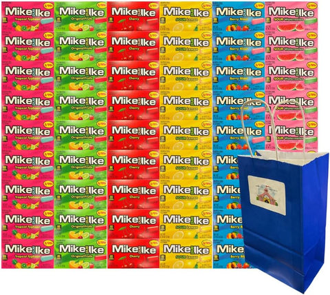 Candy Assorted Flavor Mike And Ike, 6 Flavor, Tropical Typhoon, Berry Blast, Cherry, Sour Watermelon, Sour Lemon, Original Fruits 0.78 Oz, 9 Each Flavor, 54 Pack