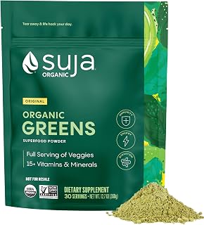Suja Organic Greens Powder Probiotic Blend, Spirulina, Daily Superfood Drink or Smoothie Mix for Immune Support, Digestion, & Energy, Vegan, Gluten Free, Non GMO, 30 Servings