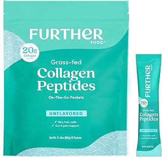 Further Food Unflavored Collagen Peptides Powder - 100% Grass-Fed, Hyrolyzed Type 1 & 3, 20g of Collagen per Serving, 30 Stick Packs