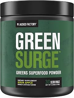 Jacked Factory Green Surge Green Superfood Powder- Keto Friendly Greens Drink w/Spirulina, Wheat & Barley Grass, Organic Greens - Green Tea Extract, Probiotics & Digestive Enzymes - Sour Apple