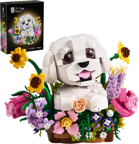 Adorable Dogs Bouquet Succulent Building Blocks,Compatible with Lego Adorable Dogs Artificial Flowers Bonsai,Creative Plants and Animals Decoration Building Toy,Gift for Adults,Mothers Day(784pcs)