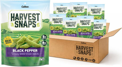 Harvest Snaps Veggie Chips (Black Pepper Snack Crisps) | Powered by Plant Protein, Gluten Free, Non-GMO Baked Vegetable Crisps | Made in USA (8 Snack Packs)