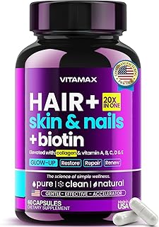 Biotin | Collagen | Keratin Booster with Hyaluronic Acid - Thicker Hair Growth, Healthy Skin & Stronger Nails Supplement – Extra Strength - Multi Vitamin B Complex - Women & Men - Made in USA - 60ct