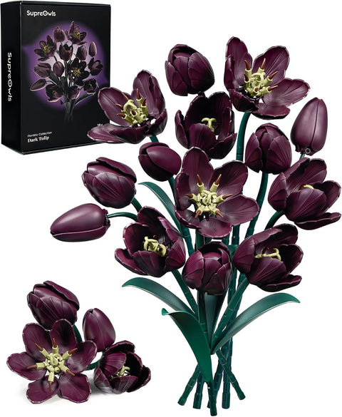 Dark Purple Tulip Flowers Building Set Botanical Bouquet for Her