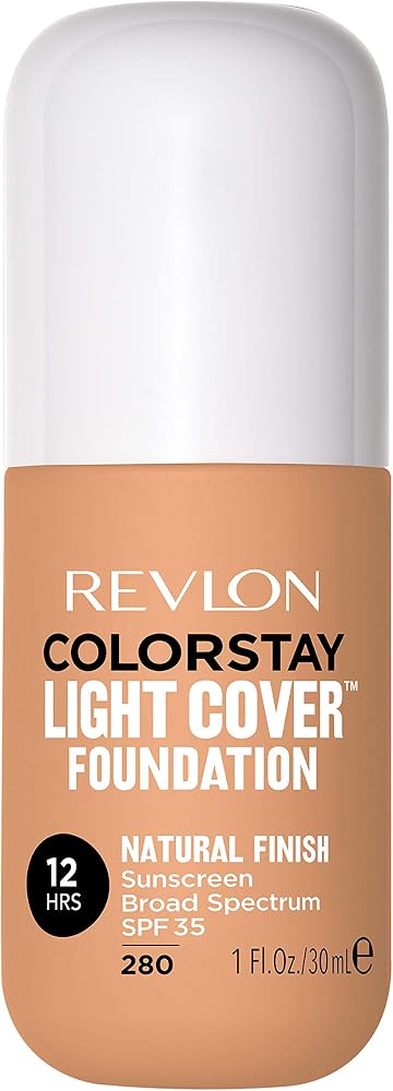Revlon ColorStay Light Cover Liquid Foundation, Hydrating Longwear Weightless Makeup with SPF 35, Light-Medium Coverage for Blemish, Dark Spots & Uneven Skin Texture, 280 Tawny, 1 fl. oz.