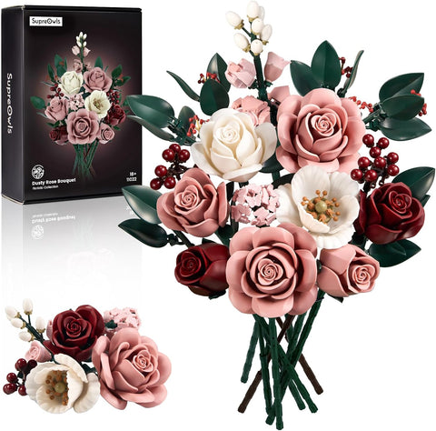 Pink Roses Flower Bouquet Building Set for Adult Gift Idea Home Decor