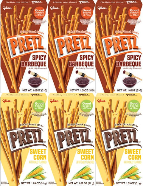 Baked Snack Sticks Variety Pack, 6 Pack of 1.09 oz Each, Crunchy and Savory Pretzel Snacks in Spicy Barbeque and Sweet Corn Flavors, Perfect for Kids, Adults, School, Work, or Travel