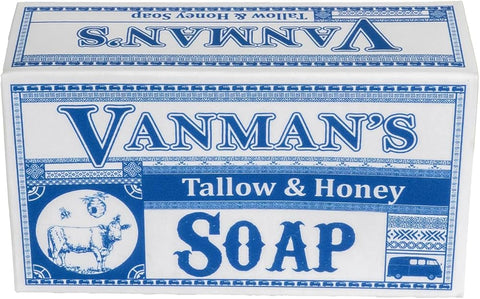 Vanman Beef Tallow and Honey Bar Soap – Pure Grass-Fed Beef Tallow for Skin with Organic Madagascar Vanilla Beans, Raw Honey & Distilled Water, Hydrating & Nourishing, Vanilla Scent, 3.8oz