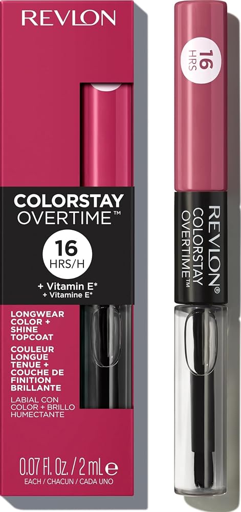 Revlon ColorStay Overtime Lipcolor, 220 Unlimited Mulberry, 0.07 fl oz | Dual-ended liquid lipstick with clear lip gloss. Moisturizing ingredients. Won't smudge, bleed or feather. - Lip Makeup - Beauty