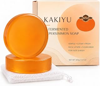 Kakiyu Persimmon Soap for Body Odor, Fermented Persimmon Tannin Cleansing Bar for Men & Women, Gentle Face & Body Soap, 200g, Includes Foaming Net - Personal Care