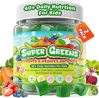 Kids Multivitamin Gummies + Super Greens, w/20+ Veggie Fruit, Prebiotics