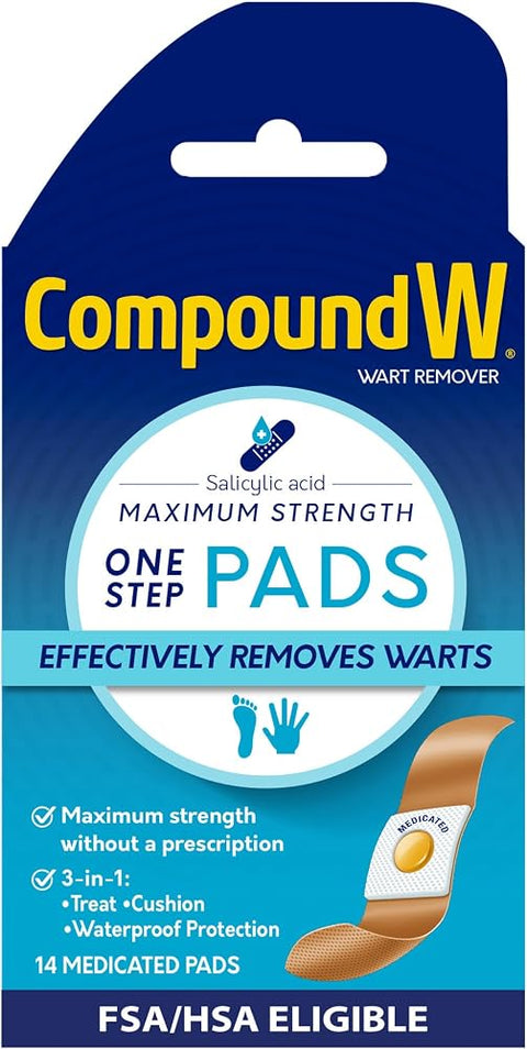 Compound W Maximum Strength Wart Remover One Step Medicated Pads, 14 Ct - Personal Care