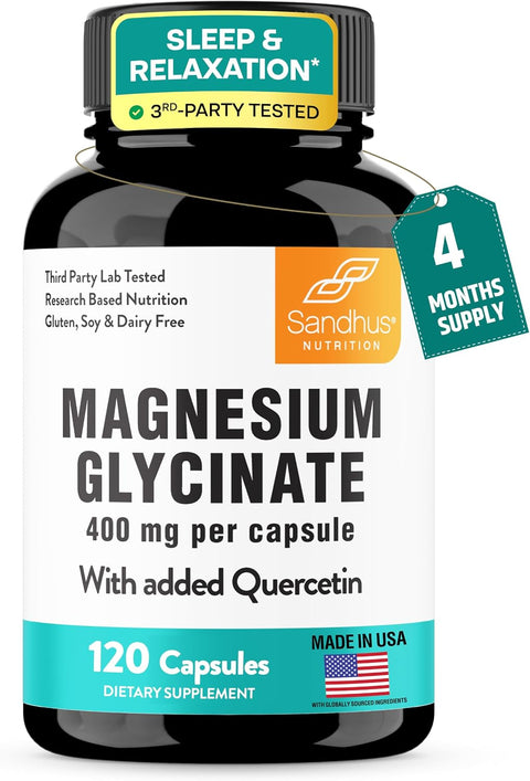 Magnesium Glycinate 400mg 120 Capsules for Good Sleep & Muscle Relaxation