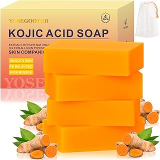 Kojic Acid Soap 4 Packs 14oz,Turmeric Soap, Dark Spot Remover for face and body with Vitamin C, Retinol, Collagen, Original Japanese Complex - Vitamin E, Shea Butter, Castile Olive Oil