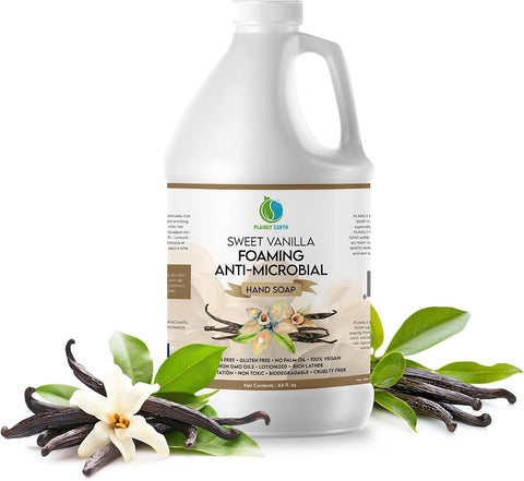 Antimicrobial Hand Soap 64 oz - Sweet Vanilla Gentle Foaming Liquid Hand Soap Refill Antibacterial - Moisturizing, Long Lasting Freshness & Safe for Skin