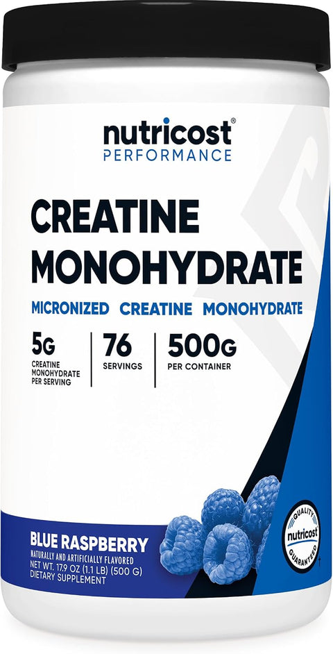 Nutricost Creatine Monohydrate Powder (Blue Raspberry), 500 Grams (1.1 LBS)