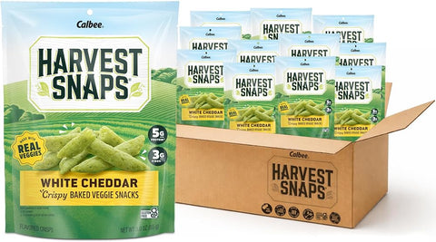 Harvest Snaps Veggie Chips (White Cheddar Snack Crisps) | Powered by Plant Protein, Gluten Free, Non-GMO Baked Vegetable Crisps | Made in USA (12 Snack Packs)