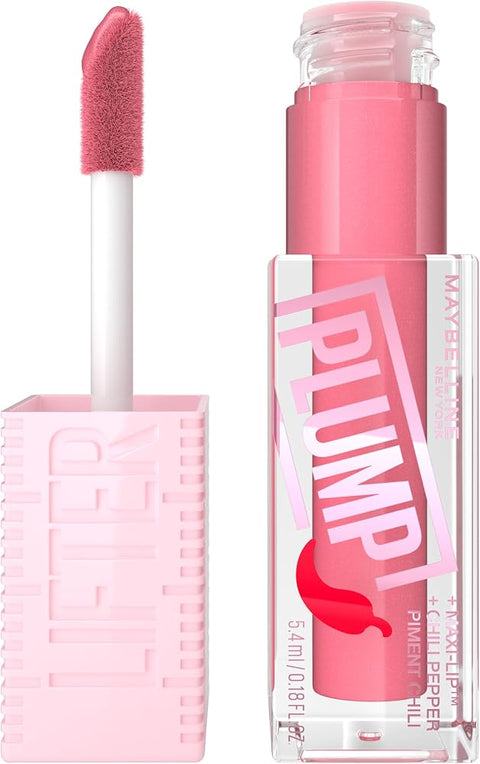 MAYBELLINE Lifter Gloss Lifter Plump, Plumping Lip Gloss with Chili Pepper and 5% Maxi-Lip, Blush Blaze, Sheer Pale Pink, 1 Count