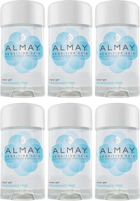 Almay Sensitive skin Clear Gel, Anti-Perspirant & Deodorant, Fragrance Free, 2.25-Ounce Stick (Pack of 6)