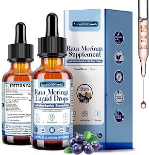 2 Pack Pure Moringa Organic Leaf Liquid Drops, 10:1 Extract Green Superfood Blend of Spirulina Barley Grass & Wheatgrass, 6X Antioxidant Absorption Than Moringa Capsules Powder Oil for Energy Immune