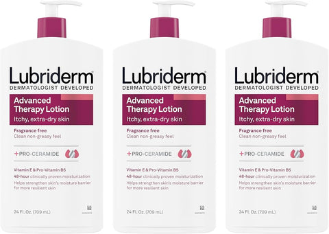 Lubriderm Advanced Therapy Moisturizing Lotion with Vitamins E and B5, Deep Hydration for Extra Dry Skin, Non-Greasy Formula, 24 fl. oz (Pack of 3)