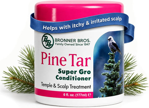 Bronner Bros BB Pine Tar Super Gro Conditioner - Temple & Scalp Treatment | Moisturize Dry Scalp, Soothe Itchy Scalp, Remove Dry Flakes, With Pine Tar, Salicylic Acid & Lanolin, All Hair Types, 6 oz
