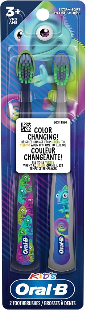 Oral-B Kid's Manual Toothbrush with Extra Soft Color Changing Bristles for Ages 3+, 2 Count