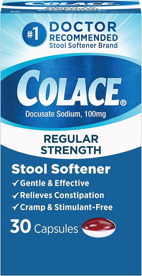 Colace Stool Softener Constipation Relief, 100 mg, 30 Capsules - Personal Care